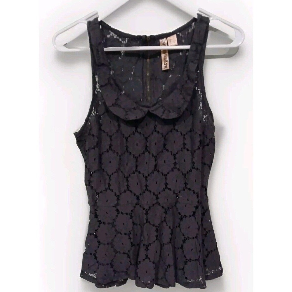 Eyedoll by Shadow Black Lace Sleeveless Peplum Tank Top Peter Pan‎ Collar